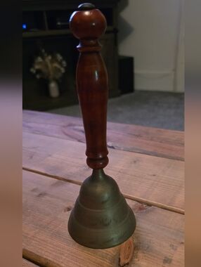 Antique-Style Hand Bell with Wooden Handle - Brown and Brass-Tone